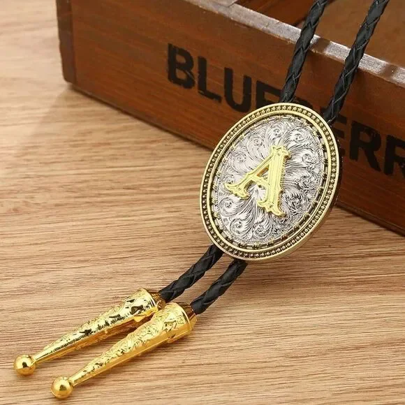 Bolo Tie Initial A Mens Casual Western Cowboy Gold And Silver Accessory New